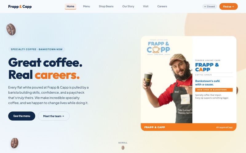Frapp & Capp website homepage